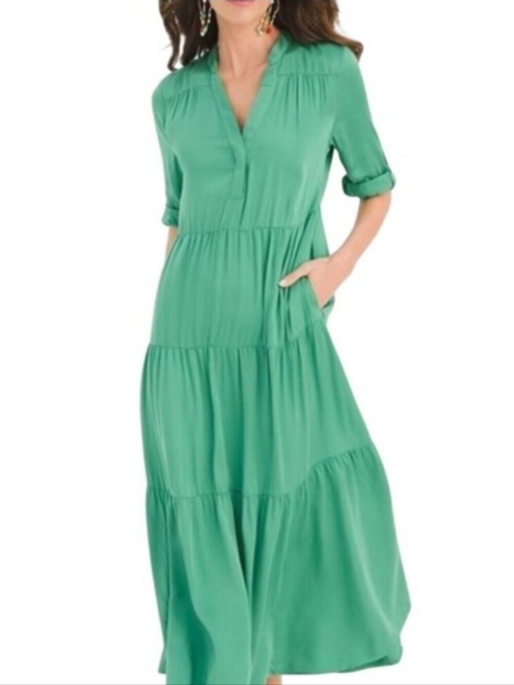 Chico's Emerald Green Tiered Maxi Dress
